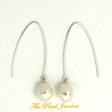 Load image into Gallery viewer, 9100940 SILVER 925 V SHAPED WIRE WHITE BAROQUE PEARL DANGLE HOOK EARRINGS