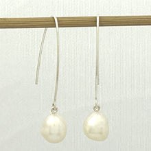 Load image into Gallery viewer, 9100940 SILVER 925 V SHAPED WIRE WHITE BAROQUE PEARL DANGLE HOOK EARRINGS