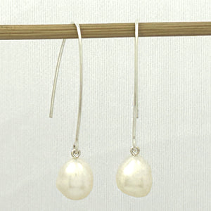 9100940 SILVER 925 V SHAPED WIRE WHITE BAROQUE PEARL DANGLE HOOK EARRINGS