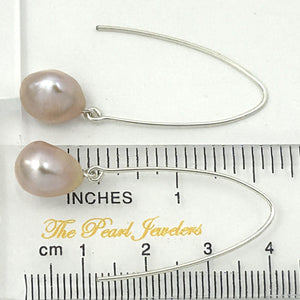 9100942 SILVER 925 V SHAPED WIRE PINK BAROQUE PEARL DANGLE HOOK EARRINGS