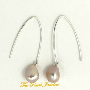 9100942 SILVER 925 V SHAPED WIRE PINK BAROQUE PEARL DANGLE HOOK EARRINGS