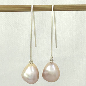 9100942 SILVER 925 V SHAPED WIRE PINK BAROQUE PEARL DANGLE HOOK EARRINGS