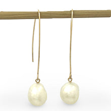 Load image into Gallery viewer, 14k Gold Filled V-Wire White Baroque Pearl Dangle Earrings