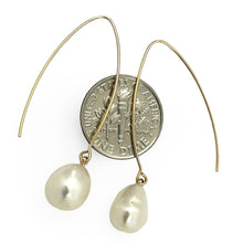 Load image into Gallery viewer, 14k Gold Filled V-Wire White Baroque Pearl Dangle Earrings