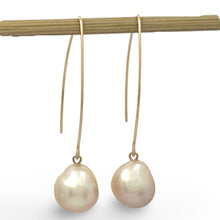 Load image into Gallery viewer, 14k Gold Filled V-Wire Pink Baroque Pearl Dangle Earrings