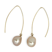 Load image into Gallery viewer, 14k Gold Filled V-Wire Pink Baroque Pearl Dangle Earrings