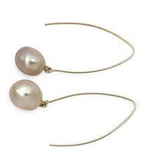 Load image into Gallery viewer, 14k Gold Filled V-Wire Pink Baroque Pearl Dangle Earrings