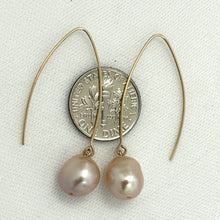 Load image into Gallery viewer, 9100947 14K GOLD FILLED V SHAPED WIRE PINK BAROQUE PEARL DANGLE EARRINGS