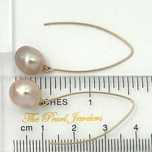 9100947 14K GOLD FILLED V SHAPED WIRE PINK BAROQUE PEARL DANGLE EARRINGS