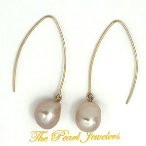 9100947 14K GOLD FILLED V SHAPED WIRE PINK BAROQUE PEARL DANGLE EARRINGS