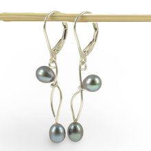 Load image into Gallery viewer, Sterling Silver Black Pearl Leverback Dangle Earrings