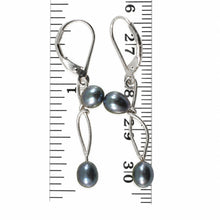 Load image into Gallery viewer, Sterling Silver Black Pearl Leverback Dangle Earrings