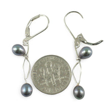 Load image into Gallery viewer, Sterling Silver Black Pearl Leverback Dangle Earrings