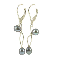 Load image into Gallery viewer, Sterling Silver Black Pearl Leverback Dangle Earrings