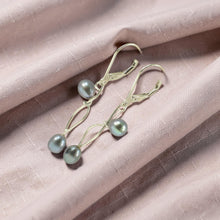 Load image into Gallery viewer, Sterling Silver Black Pearl Leverback Dangle Earrings