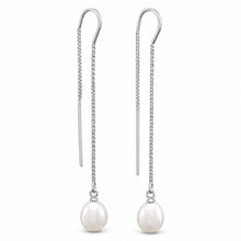 Load image into Gallery viewer, Sterling Silver Threader White Pearl Drop Earrings