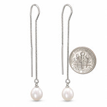 Load image into Gallery viewer, Sterling Silver Threader White Pearl Drop Earrings