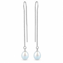 Load image into Gallery viewer, Sterling Silver Threader White Pearl Drop Earrings