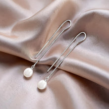 Load image into Gallery viewer, Sterling Silver Threader White Pearl Drop Earrings
