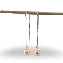 Load image into Gallery viewer, Sterling Silver Box Chain Threader Pink Pearl Earrings