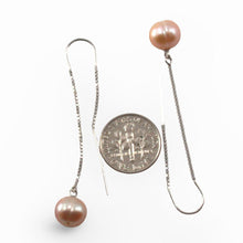Load image into Gallery viewer, Sterling Silver Box Chain Threader Pink Pearl Earrings