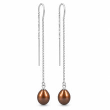 Load image into Gallery viewer, Sterling Silver Box Chain Threader Chocolate Pearl Earrings