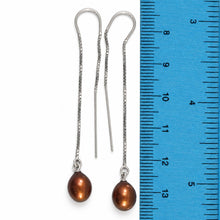 Load image into Gallery viewer, Sterling Silver Box Chain Threader Chocolate Pearl Earrings