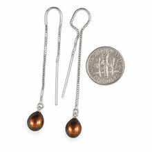 Load image into Gallery viewer, Sterling Silver Box Chain Threader Chocolate Pearl Earrings