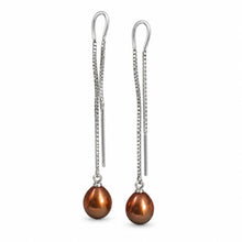 Load image into Gallery viewer, Sterling Silver Box Chain Threader Chocolate Pearl Earrings