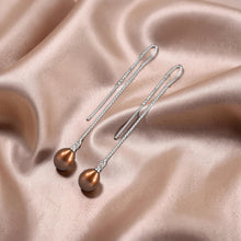 Load image into Gallery viewer, Sterling Silver Box Chain Threader Chocolate Pearl Earrings