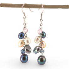 Load image into Gallery viewer, Sterling Silver O Chain Black Pearl Max Size Dangle Earrings