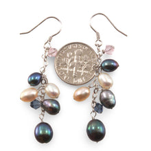 Load image into Gallery viewer, Sterling Silver O Chain Black Pearl Max Size Dangle Earrings