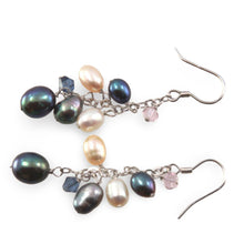 Load image into Gallery viewer, Sterling Silver O Chain Black Pearl Max Size Dangle Earrings