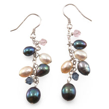 Load image into Gallery viewer, Sterling Silver O Chain Black Pearl Max Size Dangle Earrings