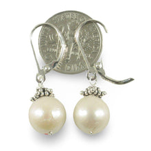 Load image into Gallery viewer, Sterling Silver Leverback Bali Bead White Nucleus Pearl Earrings