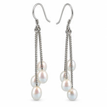 Load image into Gallery viewer, Sterling Silver Box Chain Hook White Pearl Waterfall Earrings
