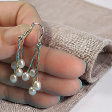 Load image into Gallery viewer, Sterling Silver Box Chain Hook White Pearl Waterfall Earrings