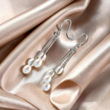 Load image into Gallery viewer, Sterling Silver Box Chain Hook White Pearl Waterfall Earrings