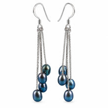 Load image into Gallery viewer, Sterling Silver Box Chain Hook Black Pearl Waterfall Earrings