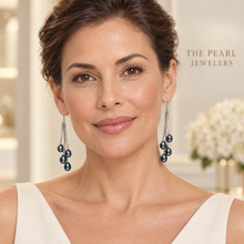 Load image into Gallery viewer, Sterling Silver Box Chain Hook Black Pearl Waterfall Earrings