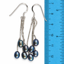 Load image into Gallery viewer, Sterling Silver Box Chain Hook Black Pearl Waterfall Earrings