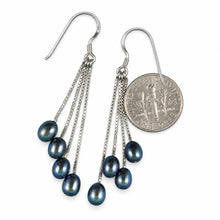 Load image into Gallery viewer, Sterling Silver Box Chain Hook Black Pearl Waterfall Earrings