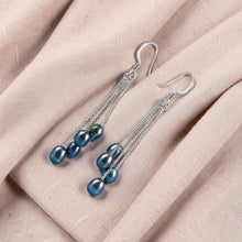 Load image into Gallery viewer, Sterling Silver Box Chain Hook Black Pearl Waterfall Earrings