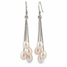 Load image into Gallery viewer, Sterling Silver Box Chain Hook Pink Pearl Waterfall Earrings