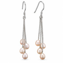 Load image into Gallery viewer, Sterling Silver Box Chain Hook Pink Pearl Waterfall Earrings