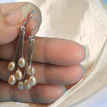 Load image into Gallery viewer, Sterling Silver Box Chain Hook Pink Pearl Waterfall Earrings