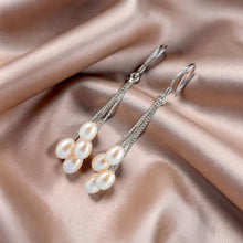 Load image into Gallery viewer, Sterling Silver Box Chain Hook Pink Pearl Waterfall Earrings