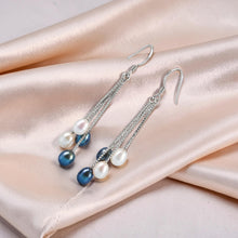Load image into Gallery viewer, Sterling Silver Box Chain Hook Multicolor Pearl Waterfall Earrings
