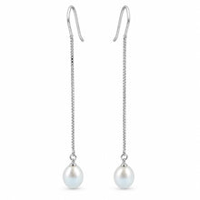 Load image into Gallery viewer, Sterling Silver Box Chain Hook White Pearl Dangle Earrings