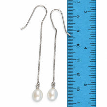 Load image into Gallery viewer, Sterling Silver Box Chain Hook White Pearl Dangle Earrings